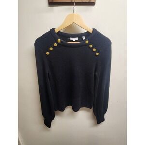 A.L.C. Black‎ Knit Sweater M Gold Button Shoulder Detail Long Sleeve